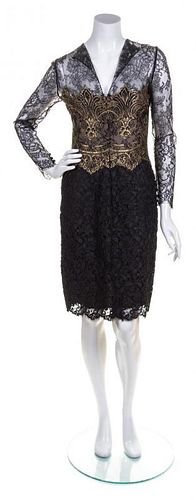* A Bill Blass Black and Gold Lace Dress, Size 10.