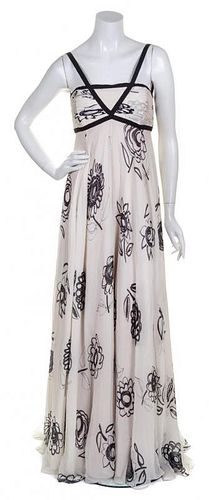 * A Bill Blass Ivory and Black Silk Evening Gown, Size 8.