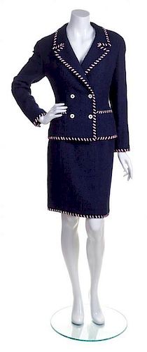 A Chanel Navy Suit, Size 42.