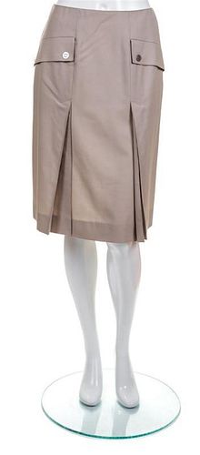* A Chanel Khaki Pleated Skirt, Size 40.