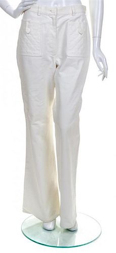 * A Chanel White Cotton Wide Leg Pant, Pant size 42, top size 38.