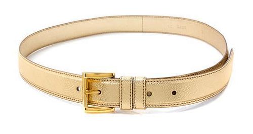 * A Prada Gold Leather Belt, 34" x 1.2".