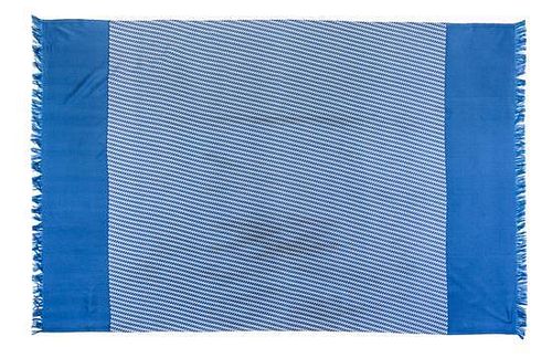 An Hermes Blue Silk Shawl, 56" x 74".