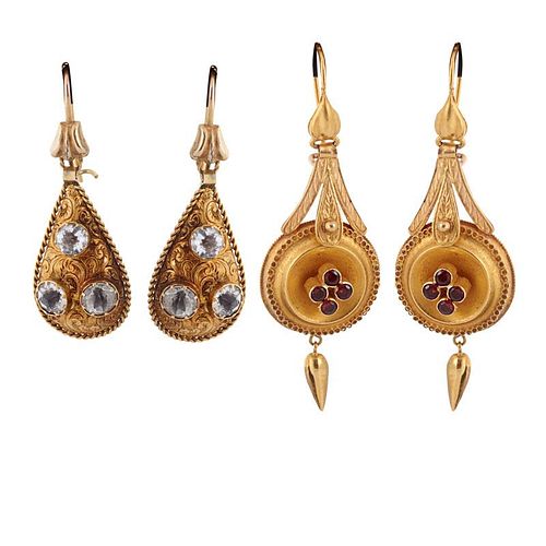 VICTORIAN & VICTORIAN STYLE GEM-SET GOLD EARRINGS