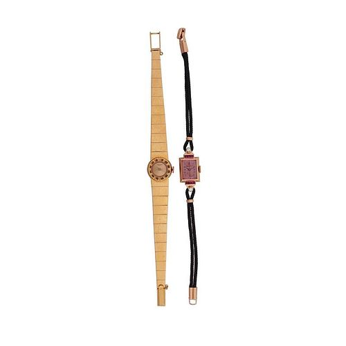 TWO LADIES GOLD OR GEM-SET WRISTWATCHES