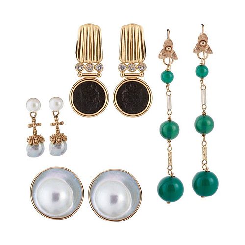 COLLECTION OF GEM-SET YELLOW GOLD EARRINGS