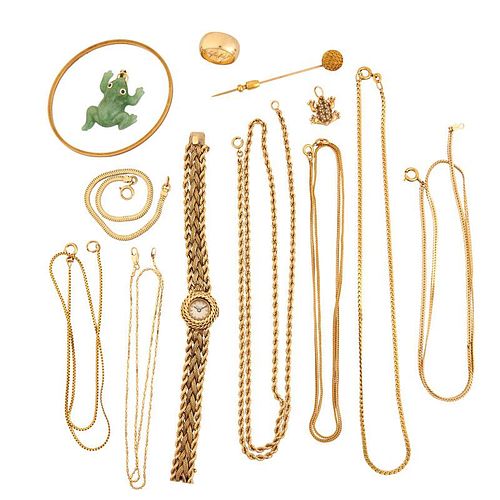COLLECTION OF YELLOW GOLD JEWELRY & ACCESSORIES
