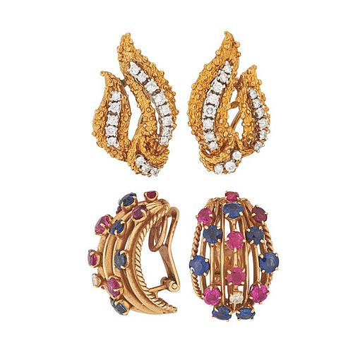 TWO PAIRS GOLD EARRINGS, INCL. MARIANNE OSTIER