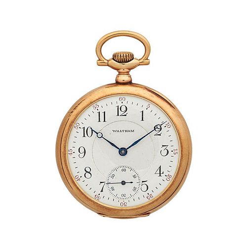 WALTHAM YELLOW GOLD OPEN FACE POCKET WATCH