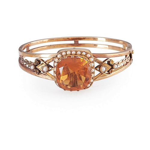 LATE VICTORIAN CITRINE AND YELLOW GOLD BANGLE BRACELET