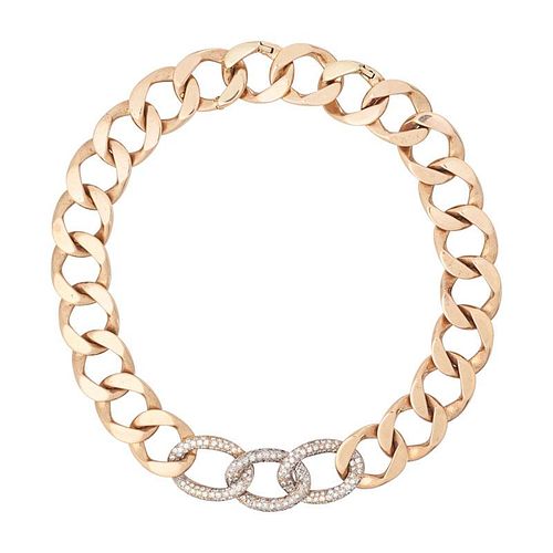 SUBSTANTIAL GOLD CURBLINK NECKLACE WITH DIAMONDS