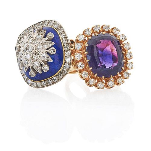 TWO GOLD COCKTAIL RINGS WITH DIAMONDS