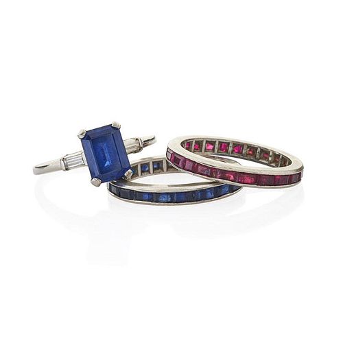 SAPPHIRE, DIAMOND RING & RUBY OR SAPPHIRE BANDS