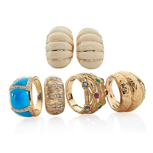 SIX PIECES OF TAILORED YELLOW GOLD JEWELRY