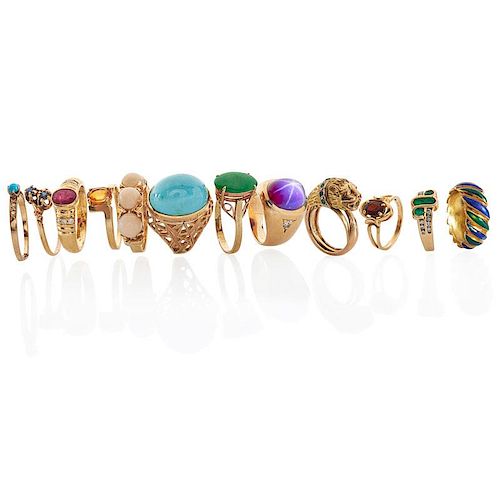 COLLECTION OF YELLOW GOLD GEM-SET RINGS