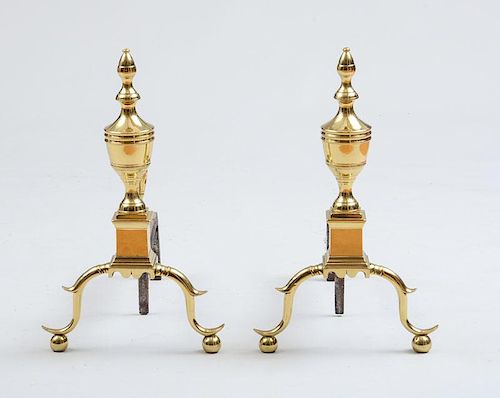PAIR OF LARGE FEDERAL BRASS URN-TOP ANDIRONS, C. 1795
