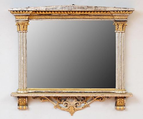 CLASSICAL, CARVED WOOD, GOLD AND SILVER LEAF-GESSO MIRROR
