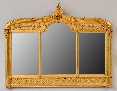 GOTHIC REVIVAL, CARVED WOOD AND GILT-GESSO OVERMANTLE MIRROR
