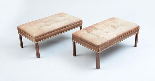 PAIR OF REPRODUCTION BENCHES, IN THE STYLE OF KAARE KLINT