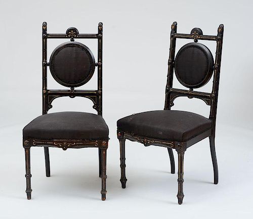 PAIR OF EBONIZED AND GILT-INCISED SIDE CHAIRS