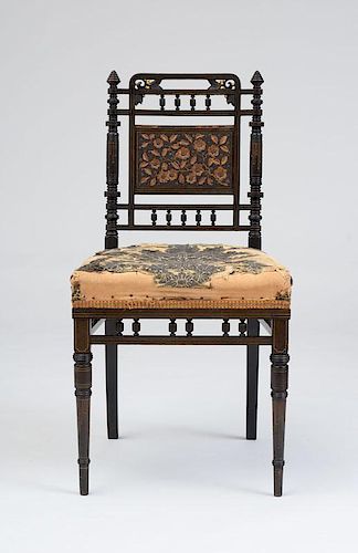 HERTER BROTHERS EBONIZED, GILT-INCISED AND GILT-METAL-INLAID SIDE CHAIR