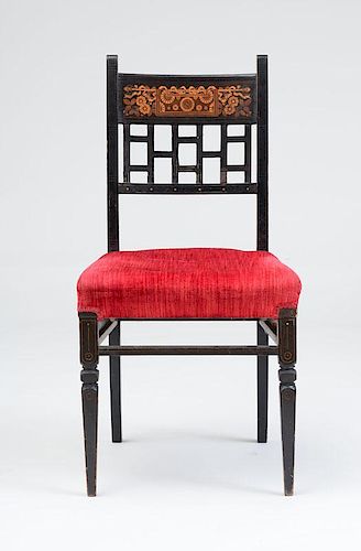 HERTER BROTHERS EBONIZED, GILT-INCISED MARQUETRY SIDE CHAIR