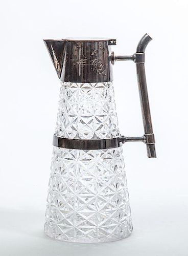 CHRISTOPHER DRESSER FOR HUKIN AND HEATH, ENGLAND, AESTHETIC MOVEMENT CUT-GLASS, SILVER-PLATE CLARET JUG