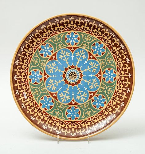GOTHIC REVIVAL GLAZED POTTERY CHARGER, IN THE STYLE OF A.W.N. PUGIN, ENGLAND