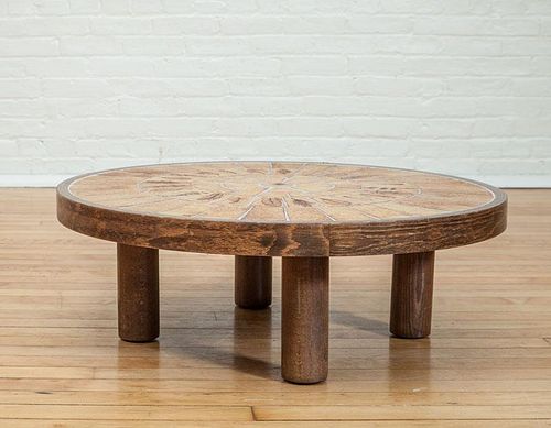 ROGER CAPRON, ROUND TILE-TOP LOW TABLE