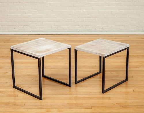 TWO METAL FRAME AND WOOD NESTING TABLES