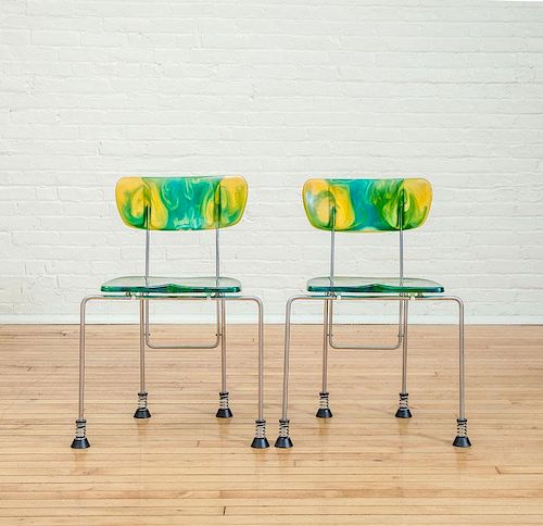 GAETANO PESCE FOR BERNINI, ITALY, PAIR OF BROADWAY SIDE CHAIRS