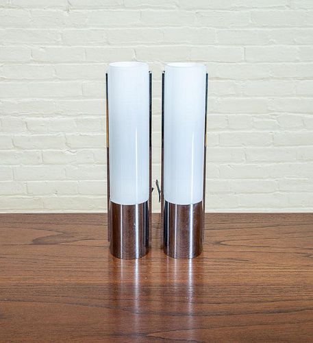 PAIR OF CHROME AND GLASS WALL LIGHTS