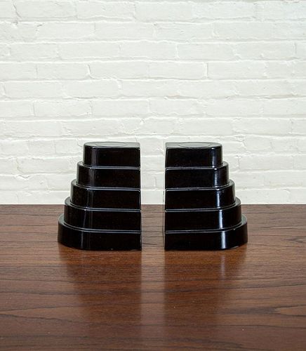 PAIR OF BLACK MILK GLASS BOOKENDS