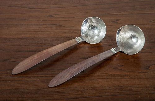 WILLIAM SPRATLING TWO STERLING SILVER AND WOOD LADLES