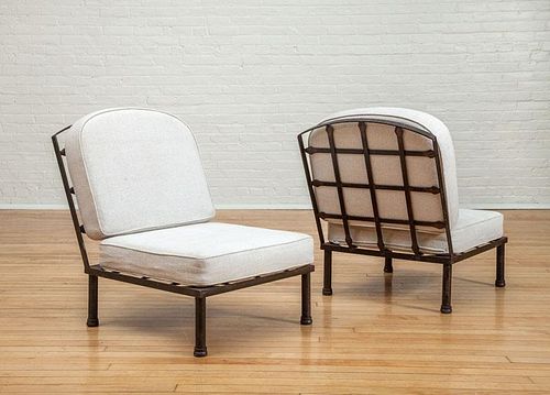 PAIR OF FRENCH LOOSE-CUSHION METAL LOUNGE CHAIRS