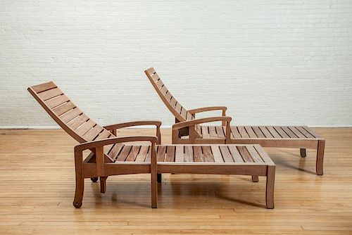 PAIR OF TEAK CHAISE LOUNGES