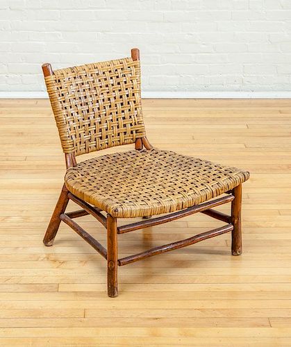 OLD HICKORY LOUNGE CHAIR, WOVEN CANE AND NATURAL HICKORY
