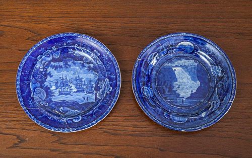 TWO HISTORICAL BLUE TRANSFER-PRINTED CERAMIC PLATES