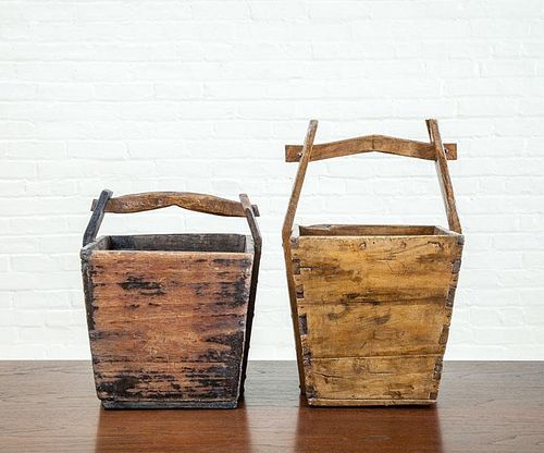 TWO INDIAN SQUARE WOODEN BINS