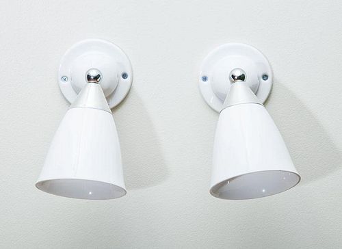 TWO PORCELAIN AND CHROME WALL LIGHTS