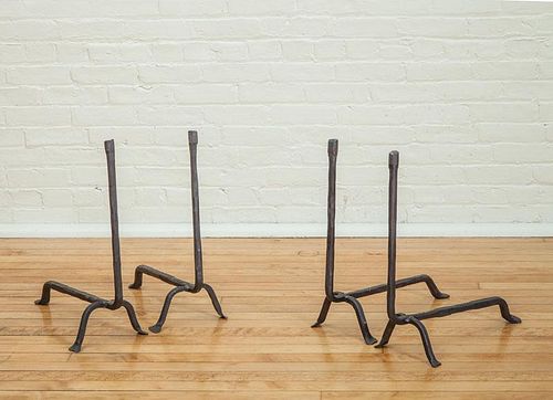 TWO PAIRS OF WROUGHT-IRON ANDIRONS