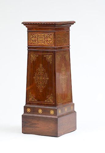 AESTHETIC MOVEMENT BRASS AND COPPER-INLAID ROSEWOOD PEDESTAL, PROBABLY NEW YORK