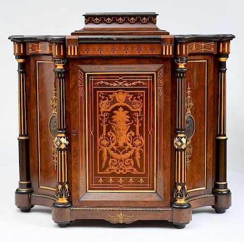 POTTIER AND STYMUS (ATTRIBUTION), RENAISSANCE REVIVAL ROSEWOOD MARQUETRY AND GILT-INCISED PARLOR CABINET, NEW YORK