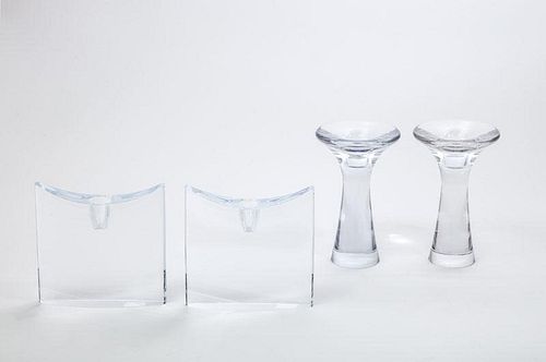 TWO PAIRS OF IITTALA GLASS CANDLESTICKS