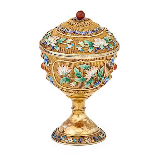 CHINESE VERMEIL LIDDED CHALICE