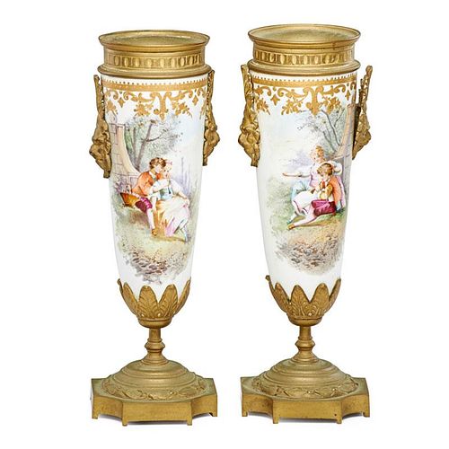 PAIR OF SEVRES STYLE URNS