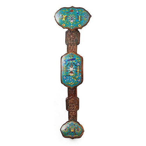 CHINESE CLOISONNE AND WOOD RUYI