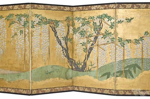 Chinese watercolor six-panel folding screen, 19t