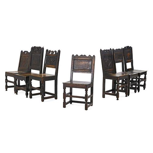 ASSEMBLED SET OF ENGLISH OAK AND ELM SIDE CHAIRS