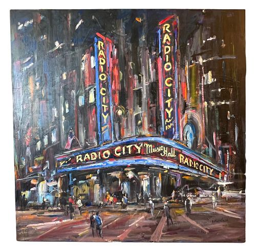 Igor Korotash "Radio City" Oil Painting on Board